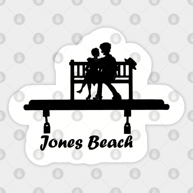 Jones Beach Art Deco Sign - Kids on a Bench Sticker by Mackabee Designs